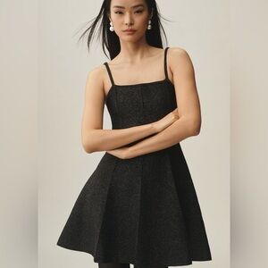 Anthropologie Square-Neck Pleated A-Line Lurex Mini Sweater Dress Medium